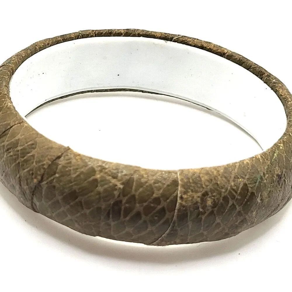 Chunky Bohemian Snakeskin Wrapped Bangle Bracelet 2.5in dia, 0.8in wide